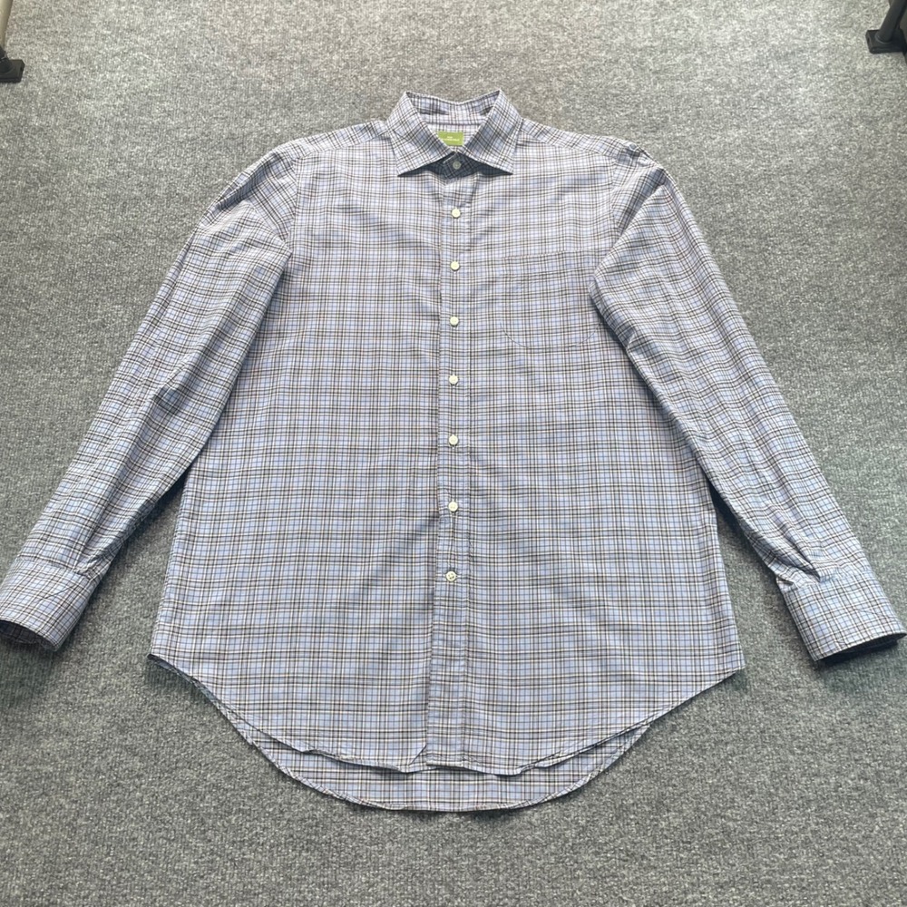 Sid Mashburn Button Down Shirt Men Medium Blue Brown Plaid Cotton Long Sleeve